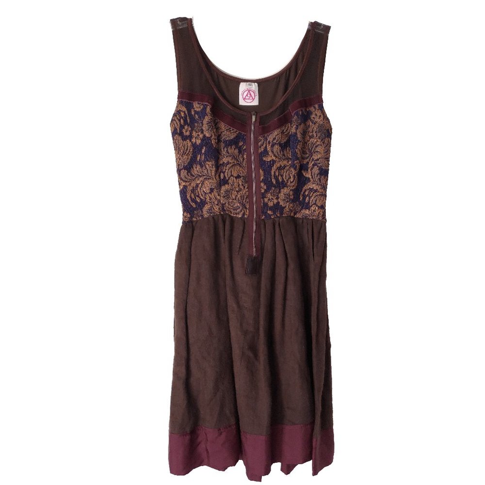 Sleeveless Brown & Burgundy Patterned Women's Dress